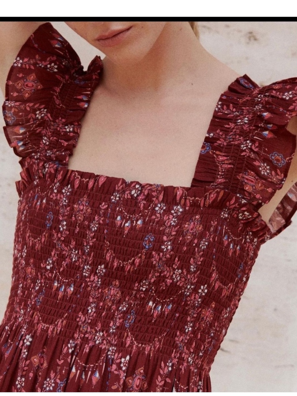 NWT Hill House Ellie Nap Dress in Charm Scallop Burgundy Floral Size XS - Picture 3 of 11